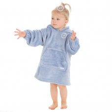 18C906: Infants Plain Oversized Plush Hoodie- Dusky Blue (One Size - 18 Months- 3 Years)